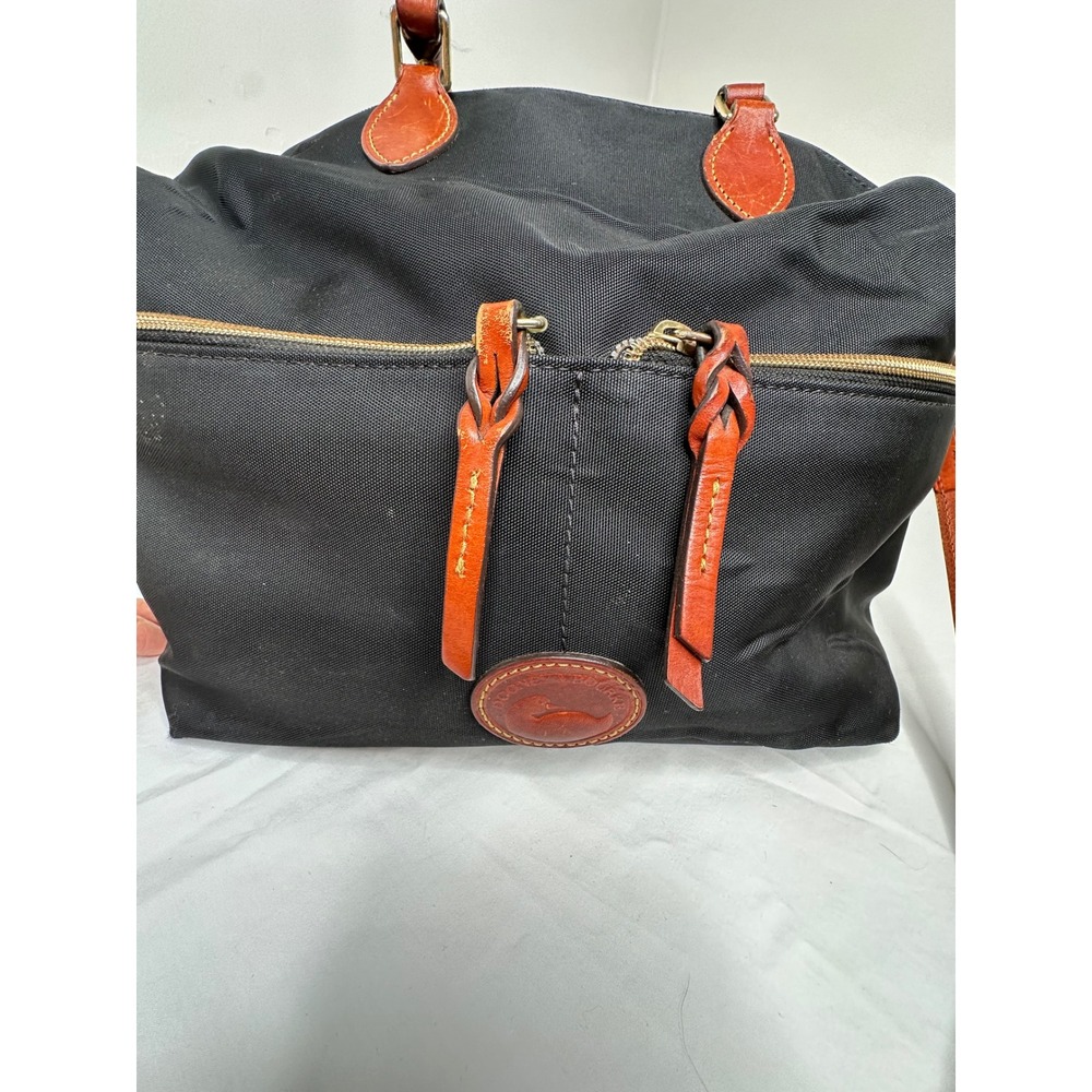 Dooney & Bourke Black Nylon Leather Trim Satchel Crossbody Bag Front Zip Pockets - Picture 5 of 16